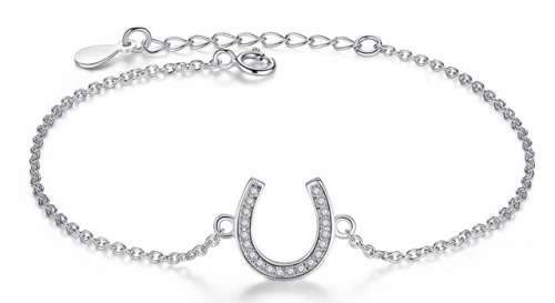 Genuine 925 Sterling Silver Bracelet, White CZ - LUCKY HORESHOE