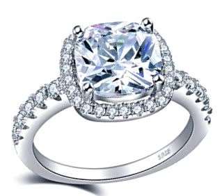 BREATHTAKING! Sparkling 2.38ct. Cr.Diamond Cushion cut Halo Engagement Ring. Size 7/O