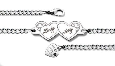2 Hearts Fine Chain Bracelet | Free Engraving