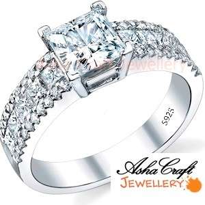 MAJESTIC! Sparkling 1.76ct. Cr.Diamond Princess Cut Engagement Ring. Size 9/S