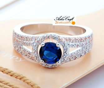 ROYALTY! Beautiful 0.82ct. Cr.Diamond & Sapphire Halo Engagement Ring. Size 7 / N+