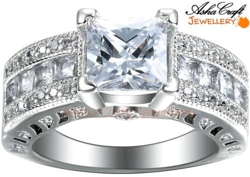 GORGEOUS! Sparkling 3.08ct. Cr.Diamond Princess Cut Engagement Ring. Size 7 / N+