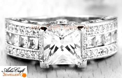 GORGEOUS! Sparkling 3.08ct. Cr.Diamond Princess Cut Engagement Ring. Size 7 / N+
