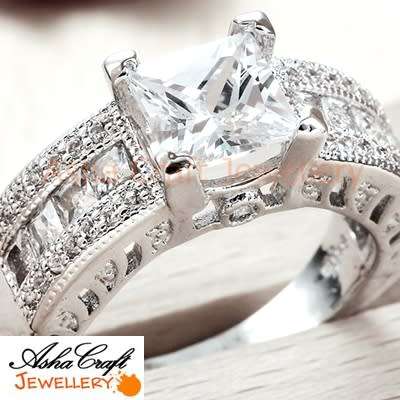 GORGEOUS! Sparkling 3.08ct. Cr.Diamond Princess Cut Engagement Ring. Size 7 / N+