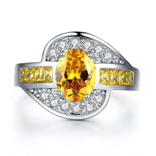 LOVELY CR.CITRINE AND CR.DIAMOND DESIGNER ENGAGEMENT RING - Size 6/M/16.3mm