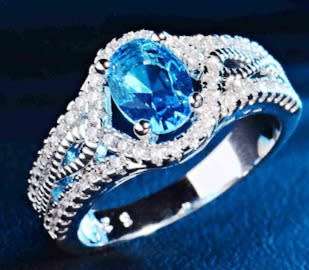 BEAUTIFUL! Oval SkyBlue Cr.Topaz & Accents Halo Designer Ring - Size 9.5 ~ S 1/2