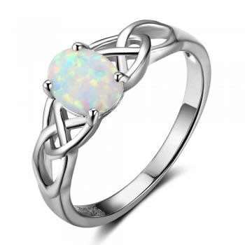 Genuine 925 Sterling Silver Ring - Simulated Opal Gemstone Celtic - Size 8 / Q