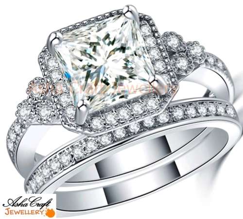 Magnificent!! 2.32ct Princess Cr.Diamond Designer Engagement Ring Set - Size 6 / M / 16.3mm