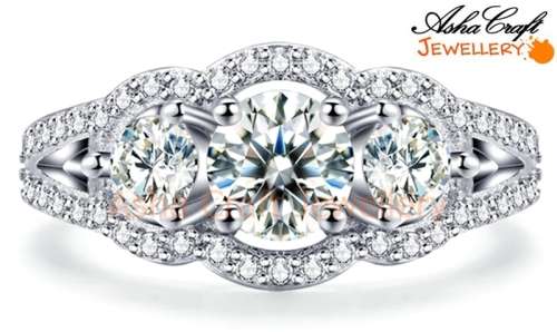 Beautiful!! 1.46ct Sparkling Cr.Diamond & Accents 3-stone Engagement Ring - Size 9 / R+