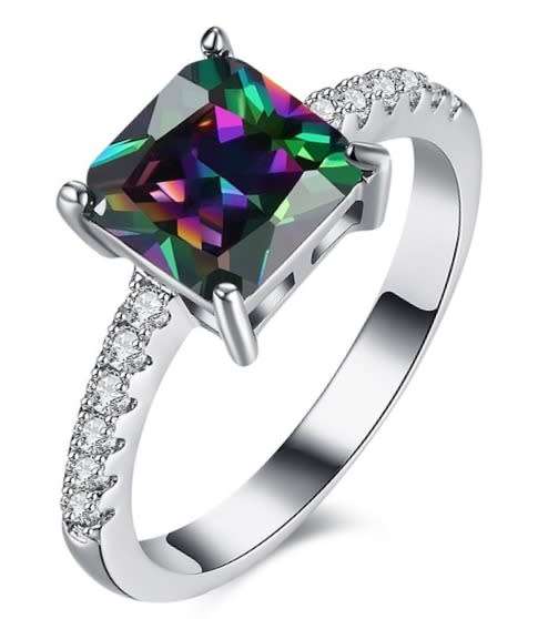 GORGEOUS! 3.40ct Cr.Diamond and Mystic Topaz Princess Cut Ring - Size 6 / M / 16.3mm