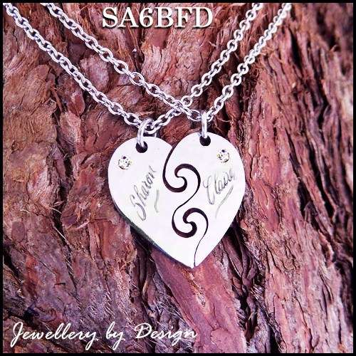 HEARTS Diamante 55cm Chain Necklace Stainless Steel + FREE ENGRAVING