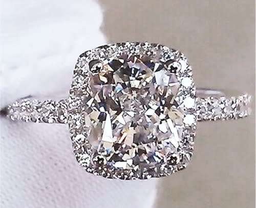 SENSATIONAL! RADIANT CUT 2.12CT CR.DIAMOND HALO ENGAGEMENT RING - Size 7.5 / P