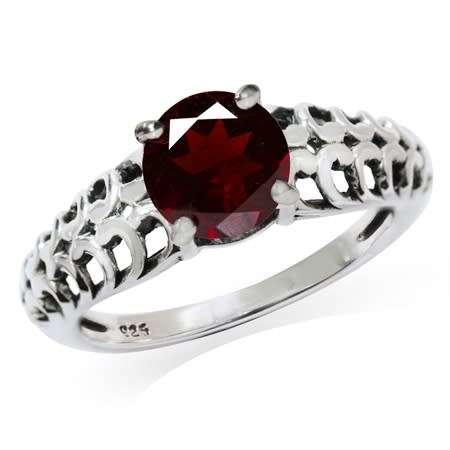 Fine 925 Sterling Silver Ring, 1.39ct Garnet Natural Gemstone. Size 8/Q
