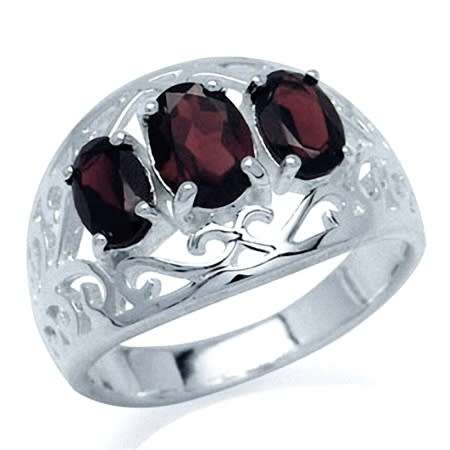 Fine 925 Sterling Silver Ring Filigree, 2.05ct Garnet Natural Gemstone. Size 8/Q