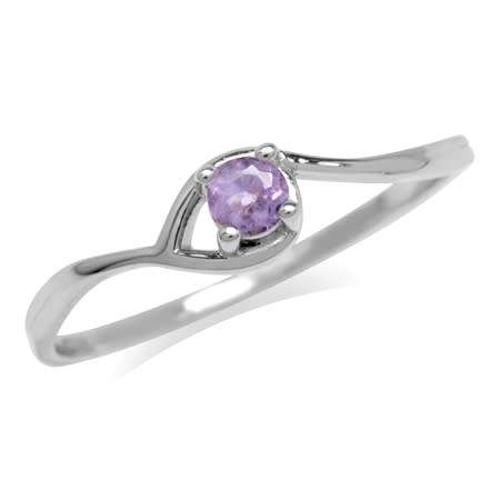 Fine 925 Sterling Silver Ring, 0.10ct Amethyst Natural Gemstone. Size 6/M