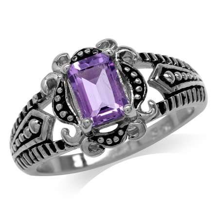 Fine 925 Sterling Silver Ring Balinese, 0.90ct Amethyst Natural Gemstone. Size 7/O