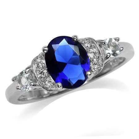 Fine 925 Sterling Silver Ring, Simulated Sapphire Gemstone. Size 9/S