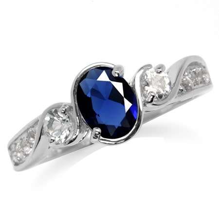 GENUINE! 925 Sterling Silver Ring, Simulated Sapphire Gemstone. Size 7/O