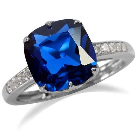 REAL SILVER! Fine 925 Sterling Silver Ring, 3.80ct Simulated Sapphire Gemstone. Size 9/S