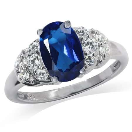 Fine 925 Sterling Silver Ring, Simulated Sapphire Gemstone. Size 8/Q