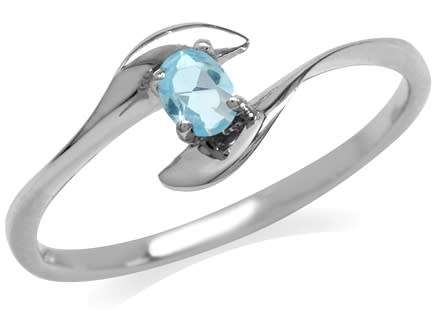 Fine 925 Sterling Silver Ring, Simulated Blue Topaz Gemstone. Size 4/H
