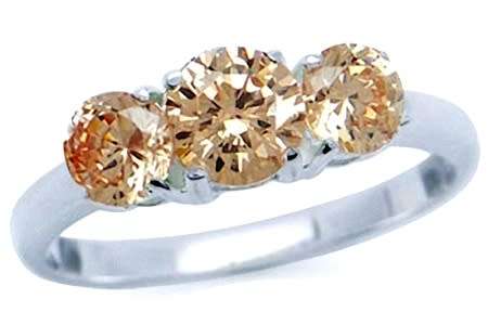 Trilogy Champagne CZ Gemstones 925 Sterling Silver Ring. Size 7/N+