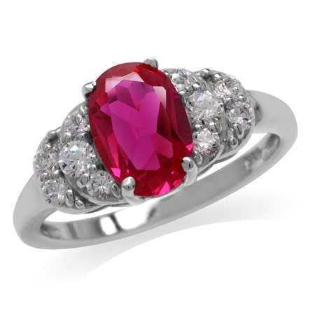 Fine 925 Sterling Silver Ring, Simulated Pink Ruby Gemstone. Size 6/M