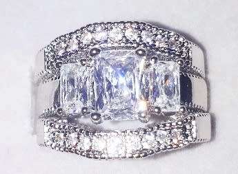BEAUTIFUL! 1.78ct Cr.Diamond Trilogy Engagement & Wedding Ring Set- Size 6.5/N/17.0mm