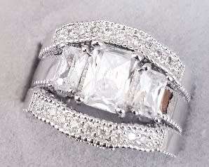 BEAUTIFUL! 1.78ct Cr.Diamond Trilogy Engagement & Wedding Ring Set- Size 6.5/N/17.0mm