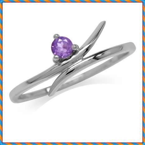 Fine 925 Sterling Silver Ring, 0.10ct Amethyst Natural Gemstone. Size 6/M