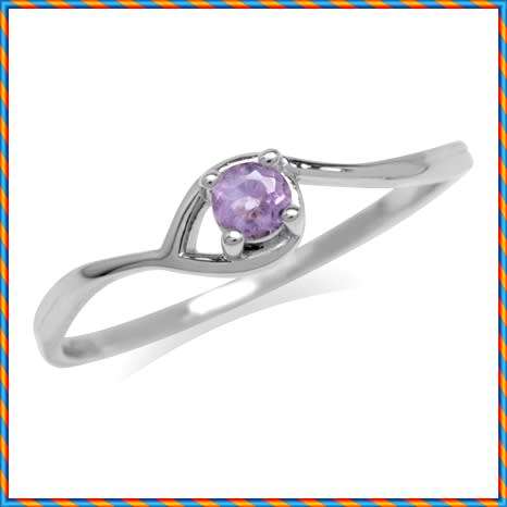 Fine 925 Sterling Silver Ring, 0.10ct Amethyst Natural Gemstone. Size 6/M