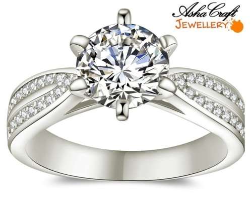 BEAUTIFUL - Sparkling 2.19ct Cr.Diamond Solitaire & Accents Engagement Ring. Size 7/O