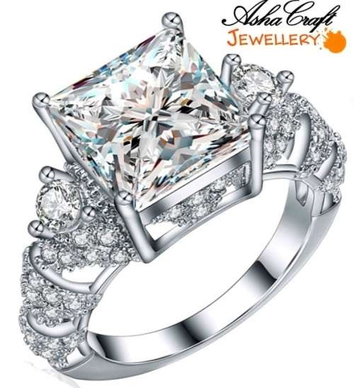 MAJESTIC! - 6.48ct Cr.Diamond Designer Princess Cut Engagement Ring. Size 9/S