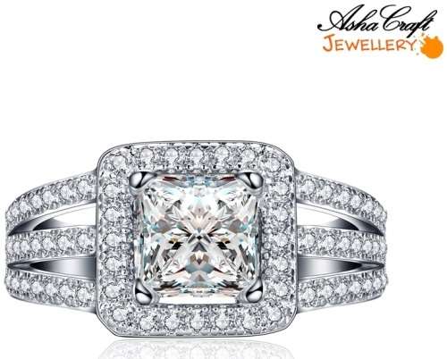 STUNNING! Sparkling 1.97ct Cr.Diamond Princess cut Halo Engagement Ring. Size 8/Q