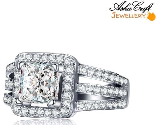 STUNNING! Sparkling 1.97ct Cr.Diamond Princess cut Halo Engagement Ring. Size 8/Q