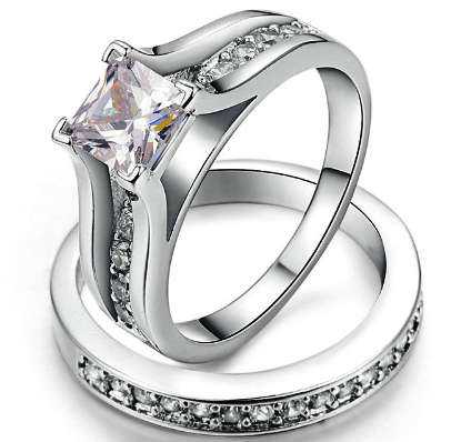 Sparkling 1.64ct Cr.Diamond Princess cut Engagement Ring Set - Choose your size