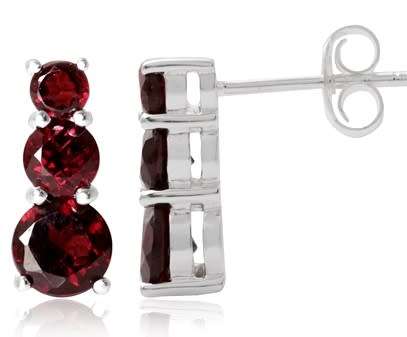 CERTIFIED R1099- Genuine 2.14ct 3-Stone Natural Garnet 925 Sterling Silver Earrings