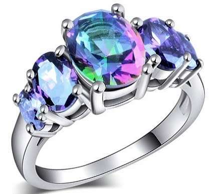2.50ct Cr.Mystic Topaz Big Oval Cut 5-stone Ladies Ring - Size 9 ~ R1/2 ~ 18.9mm