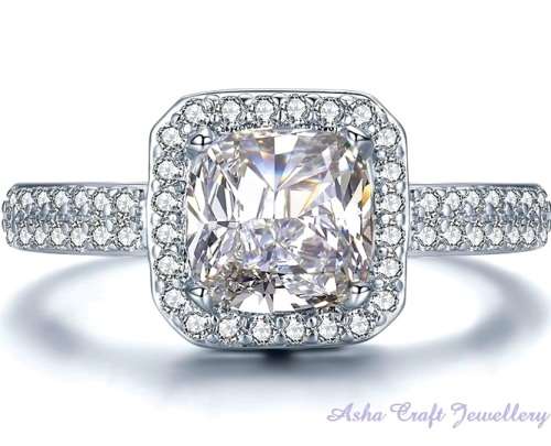 BEAUTIFUL! 2.52ct Cr.Diamond Cushion Cut Halo Engagement Ring. Size 6/M/16.3mm