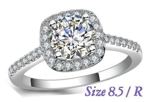 ASHA CRAFT JEWELLERY. 1.60CT CR.DIAMOND SPARKLING HALO LADIES ENGAGEMENT RING - Size 8.5/R