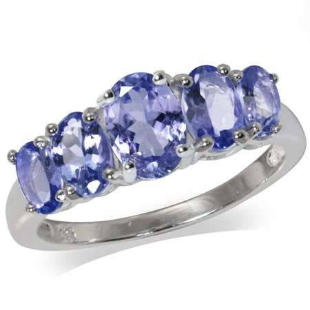 [R7725.00] Certified 2.13ct. 5-Stone Genuine Tanzanite 925 Sterling Silver Ring. Sizes 6,7,9,10,12