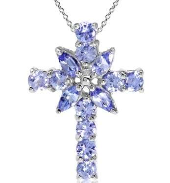 [R5275.00] Certified 1.1ct. Genuine Tanzanite Cross 925 Sterling Silver Pendant. Excl. chain