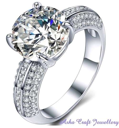 *IN STOCK* 4.76ct Cr.Diamond Sparkling Solitaire and Pave Accents Engagement Ring. Size 7/N-O/17.5mm
