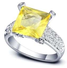 ASHA CRAFT: HUGE! 7.84ct Canary Yellow Princess / Square Cut Ladies Ring. Size 5 / K / 16.0mm