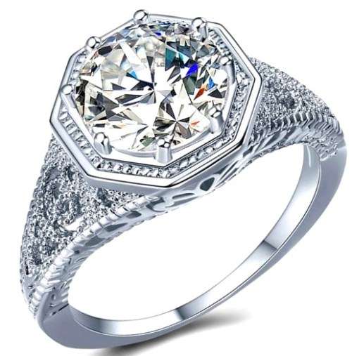 R1 Auction! 2.6ct Sparkling Cr.Diamond Solitaire Victorian Filigree Engagement Ring -Size 8/P-Q/18mm