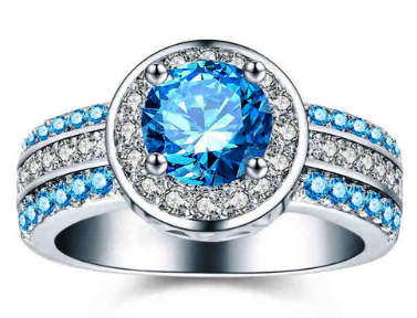 R1 Auction! Sparkling 2.01ct Cr.Diamond & Blue Topaz Halo Engagement Ring. Size 9/R-S/19.0mm