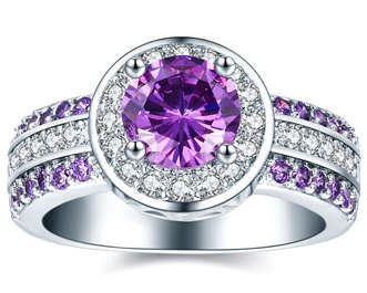 Sparkling 2.01ct Cr.Diamond & Amethyst Halo Engagement Ring - Choose your size