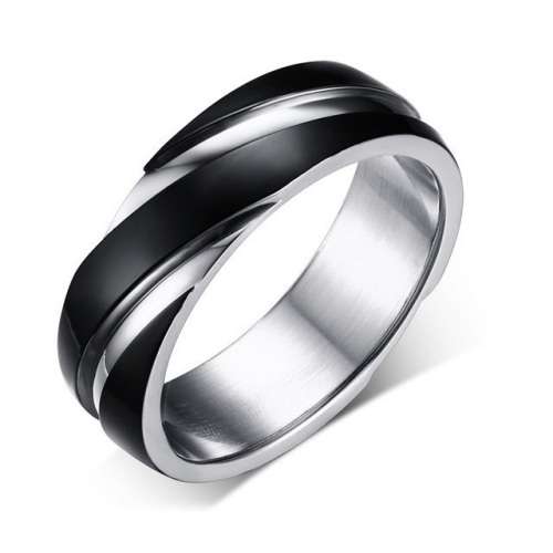 Stainless Steel & Black MENS Band Ring - Size 13 / Z+1 / 22.2mm