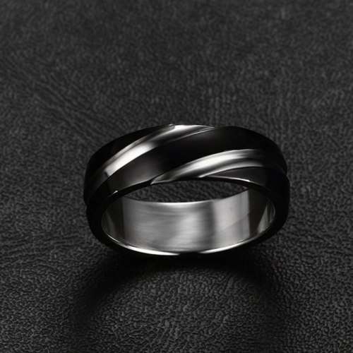 Stainless Steel & Black MENS Band Ring - Size 13 / Z+1 / 22.2mm