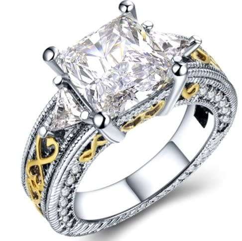 BREATHTAKING - 5.67ct Cr.Diamond Designer Princess Engagement Ring. 6/M/16.5mm